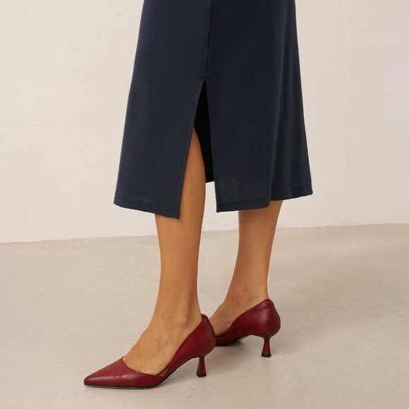 Linen Crossover V-Neck Wrap Stretch Midi Dress MARNIE - Picture 12 of 12